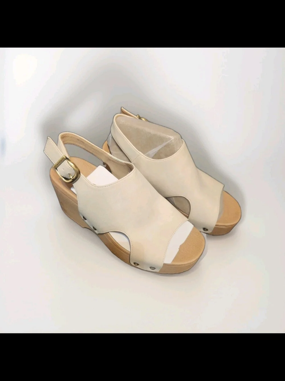 Wren Cream Leather Platform Wedge Sandals with Gold Buckle